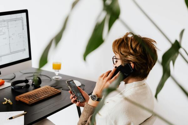 Woman in digital workspace